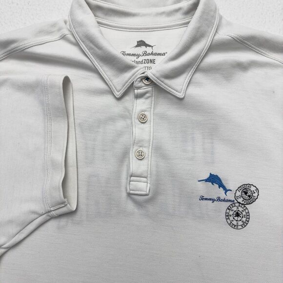 Tommy Bahama Island Zone Polo Mens XXL Shirt White Mesh Spellout Short Sleeve - Picture 5 of 13